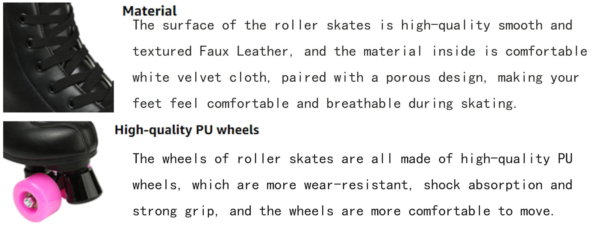 Women’s PU leather double-row quad roller skates with 4 wheels